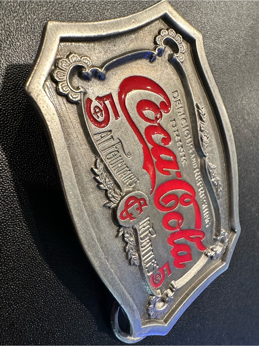 Coca-Cola Pewter-Tone Belt Buckle with Red Logo